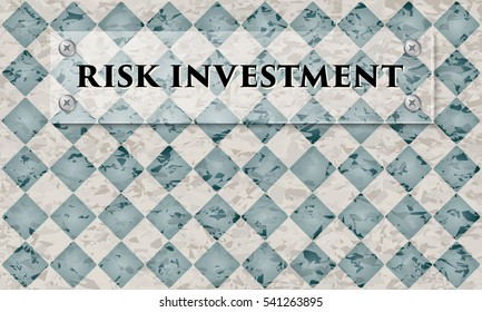 Abstract background with marble pattern and glass panel with the words risk investment