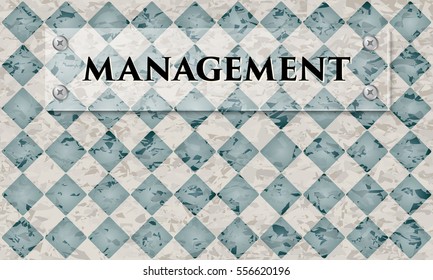 Abstract background with marble pattern and glass panel with the words management