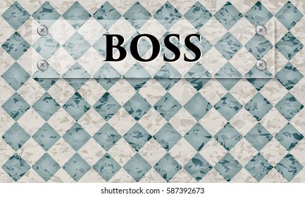 Abstract background with marble pattern and glass panel with the word boss