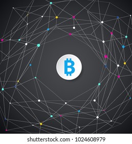 Abstract background with mash and bitcoin symbol in the middle.
