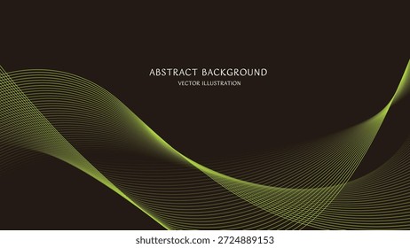 Abstract background material of yellow-green curves on a black background with text space. 16:9 size vector illustration