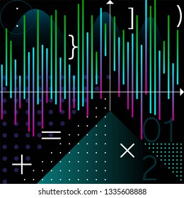 Abstract background. Mathematical background with diagrams, numbers, signs.