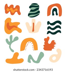 Abstract background in Matisse style.
Set of trendy doodle and abstract random icons on isolated background. 
unusual organic shapes in freehand matisse art style
