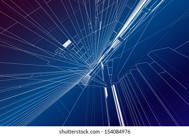 Abstract background of matrix wireframe space - Vector illustration