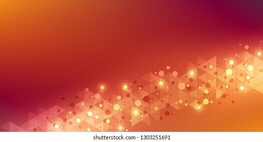 Abstract background for medical, scientific and technological design. Abstract geometric texture with molecular structures and neural network. Molecules DNA and genetic research