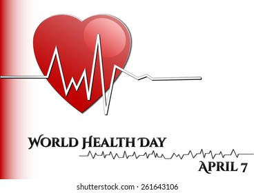 Abstract background with medical symbols. World Health day. Heart with rhythm. Vector illustration 