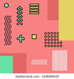 Abstract background in memphis style. Geometric textures