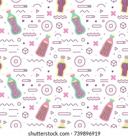 Abstract Background Memphis Style Geometric Shapes Seamless Pattern. Hipster Trendy Fashion Texture. Retro Fabric Poster. Vector illustration 