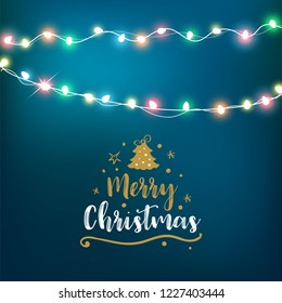 Abstract background for Merry Christmas or Happy New Year Card with Christmas lights and snowflakes. Vector illustration