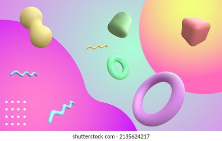 abstract background mesh vector with three-dimensional style, and multiple object shapes