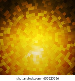 Abstract background of metal mosaics located in a circle. Lighting effects.
