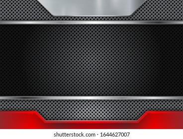 Abstract background metal steel with red raster plate. Beehive steel plate texture. Design for banner wallpaper flyer website or brochure. Vector illustration.