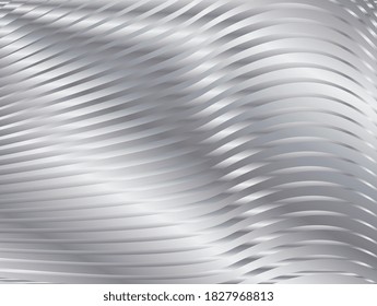 Fondo abstracto con ondas metálicas. Fondo metálico brillante de rayas plateadas. Fondo abstracto con ondas metálicas. Textura metálica con ondulación, rayas de curvas. Concepto digital de lujo.