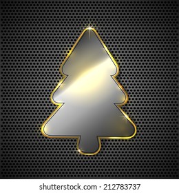 Abstract background with metallic Christmas tree, illustration.