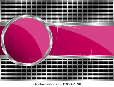 abstract background with a metallic element. Circles with metal frame on the grid. Vector Illustration