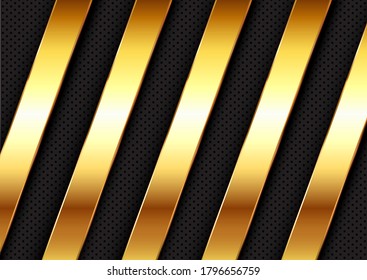 Abstract background with metallic gold bars on perforated metal design