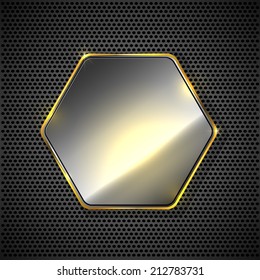 Abstract background with metallic hexagon on grid, illustration.