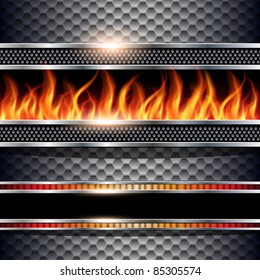 Abstract background, metallic with realistic fire flames, vector.