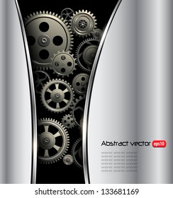 Abstract background metallic silver with gears, vector.