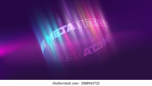 Abstract background with metaverse text describing 3D virtual reality universe