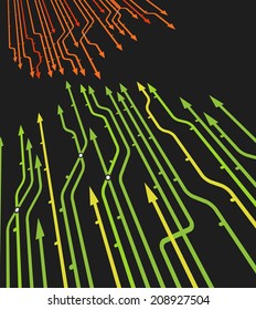 Abstract background of metro lines with arrows on black