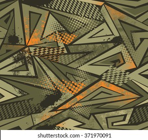 Abstract background military for boys. Seamless pattern with arrow, lines, shapes. Grunge  wallpaper
