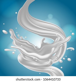abstract background with milk splash effec on a blue backdrop, high detailed realistic illustration