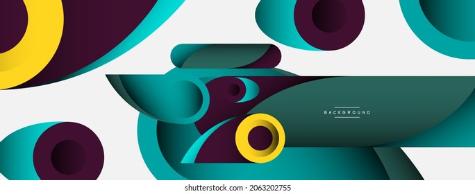 Abstract background. Minimal geometric circles and round style shapes with deep shadow effects. Trendy technology business template for wallpaper banner or background