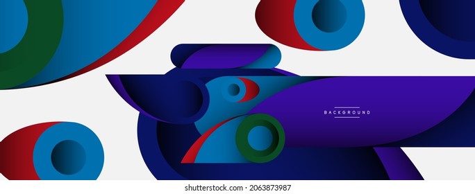 Antecedentes abstractos. círculos geométricos mínimos y formas redondeadas con efectos de sombra profundos. Plantilla de negocios de tecnología moderna para banner o fondo de papel tapiz