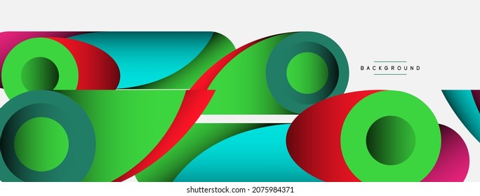 Resumo. Círculos geométricos mínimos e formas de estilo redondo com efeitos de sombra profundos. Modelo de negócios de tecnologia moderna para banner de papel de parede ou fundo