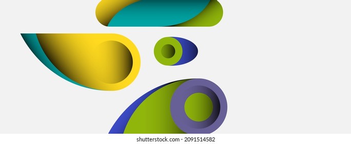 Antecedentes abstractos. círculos geométricos mínimos y formas redondeadas con efectos de sombra profundos. Plantilla de negocios de tecnología moderna para banner o fondo de papel tapiz