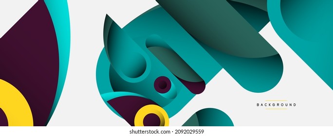 Abstract background. Minimal geometric circles and round style shapes with deep shadow effects. Trendy technology business template for wallpaper banner or background