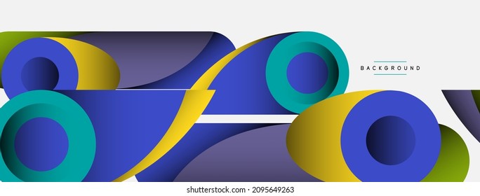 Abstract background. Minimal geometric circles and round style shapes with deep shadow effects. Trendy technology business template for wallpaper banner or background