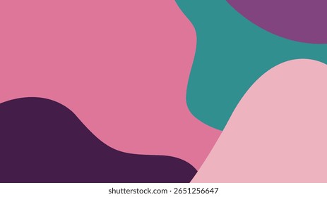 Abstract background with minimal organic shapes in pink, teal, and soft beige. A playful and clean design with a harmonious, modern composition.