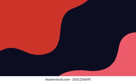 Abstract background with minimal organic shapes in red and orange on a dark navy blue backdrop. A bold and simple design with a clean, contemporary composition.