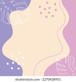 Abstract background in minimal style for design, modern poster, banner yellow background, pink and purple spots and lines. Vector