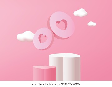 Abstract background minimal style for product presentation with realistic stand or podium heart shape. Mock up scene with empty space. 3d rendering