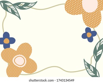 Abstract background of minimal abstract yellow, blue flower and leaf frame background. Retro style.
Vector illustration. Design for printed, flyers, banners, invitations card, special offer and more.