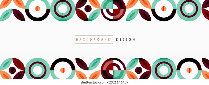 Abstract background - minimalist circles and round elements composition with varying sizes circles and other geometric shapes. The elements are arranged symmetrically in a grid-like pattern