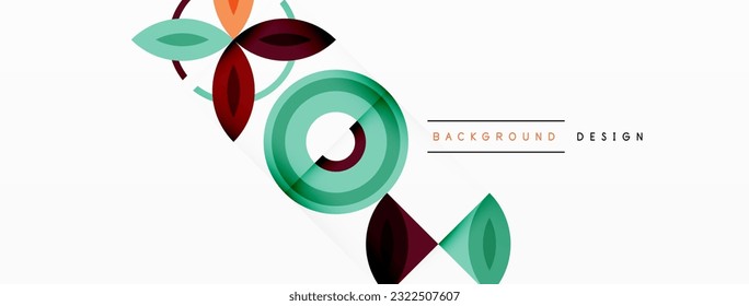 Abstrakter Hintergrund - minimalistische Kreise und runde Elemente Zusammensetzung mit unterschiedlichen Größen und geometrischen Formen. Die Elemente sind symmetrisch in einem gitterartigen Muster angeordnet