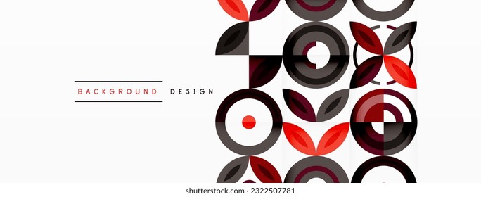 Abstract background - minimalist circles and round elements composition with varying sizes circles and other geometric shapes. The elements are arranged symmetrically in a grid-like pattern