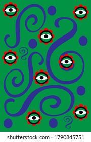 Abstract background minimalist with eyes and ornament details, vector illustration