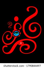 Abstract background minimalist with red lips, eye and ornament details, vector illustration