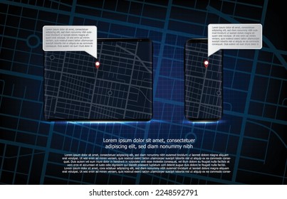 abstract background of  mobile tablet app and maps route gps road navigation location hud ui screen