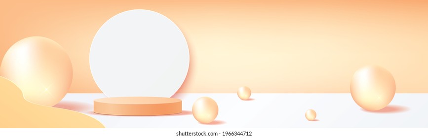 Abstract background mockup concept for product presentation. Yellow podium and ball  rustic yellow background illustration.Modern trendy banner or poster design