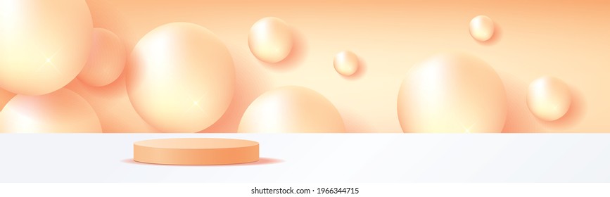 Abstract background mockup concept for product presentation. Yellow podium and ball  rustic yellow background illustration.Modern trendy banner or poster design