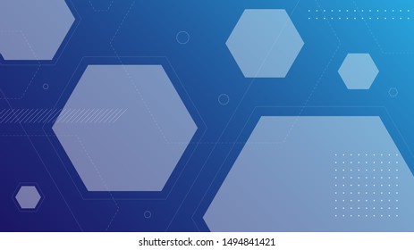 Abstract background with modern design style. With a variety of transparent element patterns. Hexagon element with gradation blue background. Used for landing page websites or banners.
