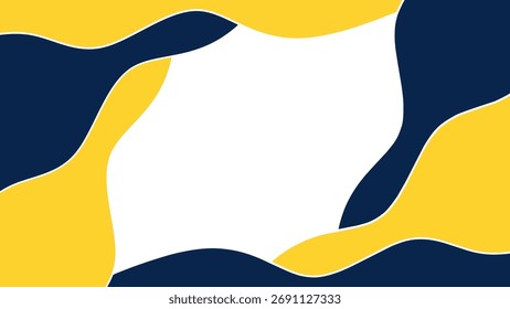 Fondo Abstractas con Formas líquidas fluidas modernas en azul y amarillo. Moderna Plantilla de Anuncio de marco ondulado con espacio de copia para texto. Fondo ondulado minimalista.