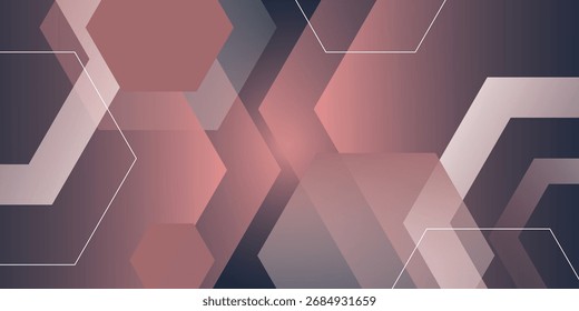 Abstract background with modern gradient pink and dark blue hexagonal shape arrangement. Trendy and cool hexagonal pattern background design. Vector illustration.