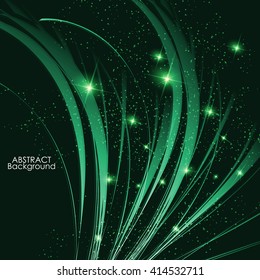 Abstract background with modern green line wave pattern.